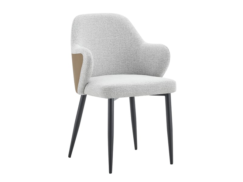  Lot de 2 chaises d'appoint gris clair, hauteur 83 cm, accoudoir absent, assise en tissu structuré gris clair et pu marron, pieds métalliques croisés noirs, design moderne élégant  - Conforama A