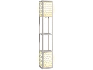 Lampadaire moderne 26 x 26 x 156 cm – gris clair – 2 étagères et interrupteur à chaînette