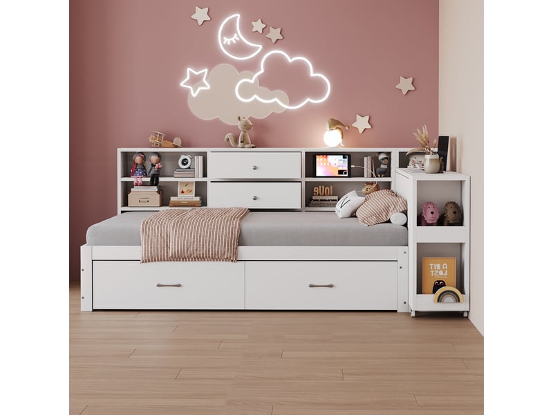  Lit avec rangement 90x200cm coloris blanc bois massif lit enfant blanc - Conforama D