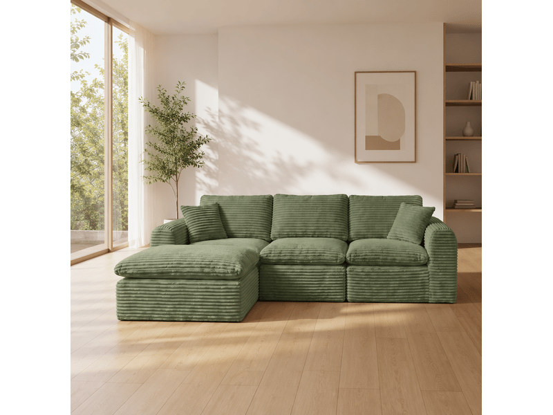 Canapé modulable 280x180x65 cm 3 places 3-en-1 en velours côtelé vert - Conforama C