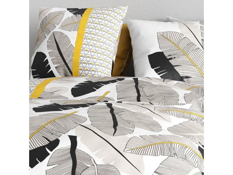  Parure housse de couette 260x240cm + 2 taies motif palmiers noir et jaune 100% coton - amarante AMARANTE - Conforama D
