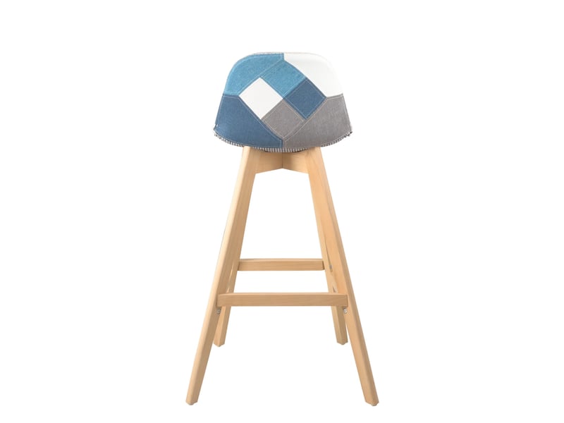  Lot de 2 chaises de bar scandinaves mali 67 cm en tissu patchwork bleu avec pieds en bois clair 469-MALI - Conforama D