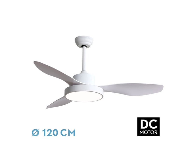  Ventilateur de plafond fabrilamp hayate dc blanc 3 pales 120 cm 6 vitesses led 48 w télécommande 128591301 - Conforama A