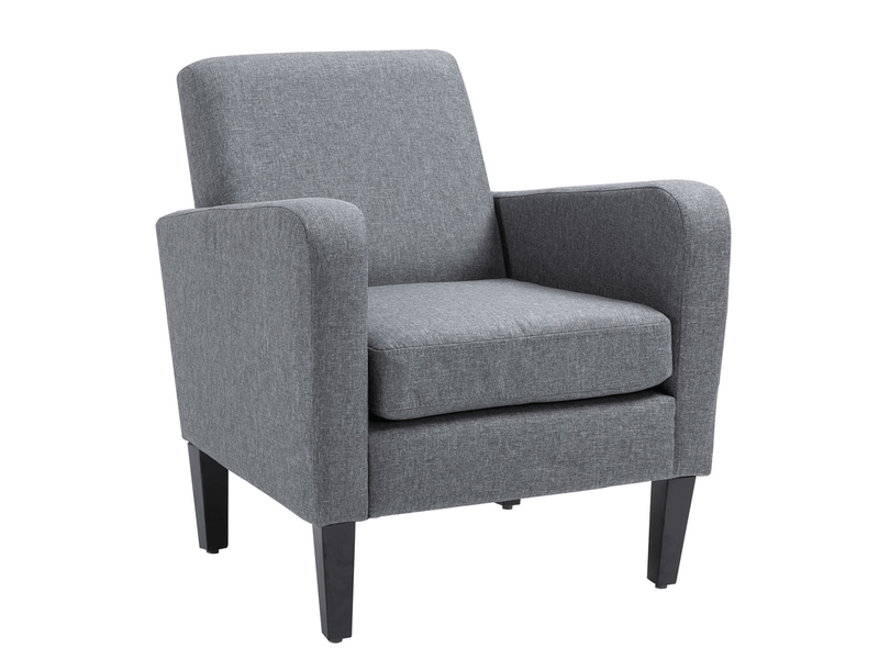  Fauteuil relax, fauteuil de salon — 66 x 72 x 74 cm, en lin, gris clair, pieds bois  - Conforama A