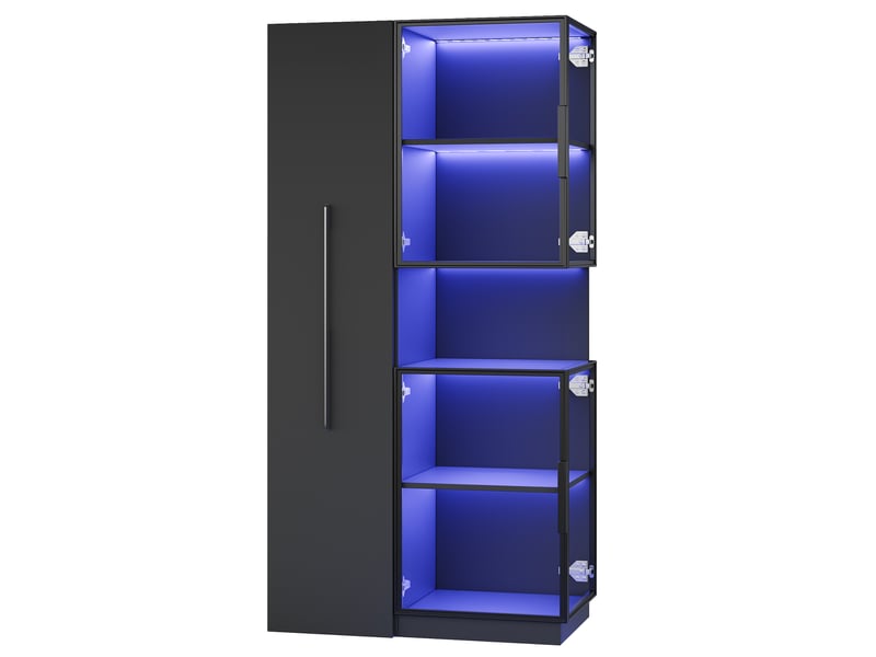  Vitrine en verre led 70x38x160cm meuble de rangement armoire haut avec éclairage led 4 portes étagère coulissante, noir  - Conforama E