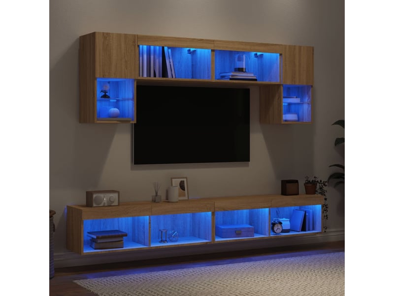 Meuble tv - unités murales tv avec led 6 pcs chêne sonoma bois d'ingénierie - Conforama B