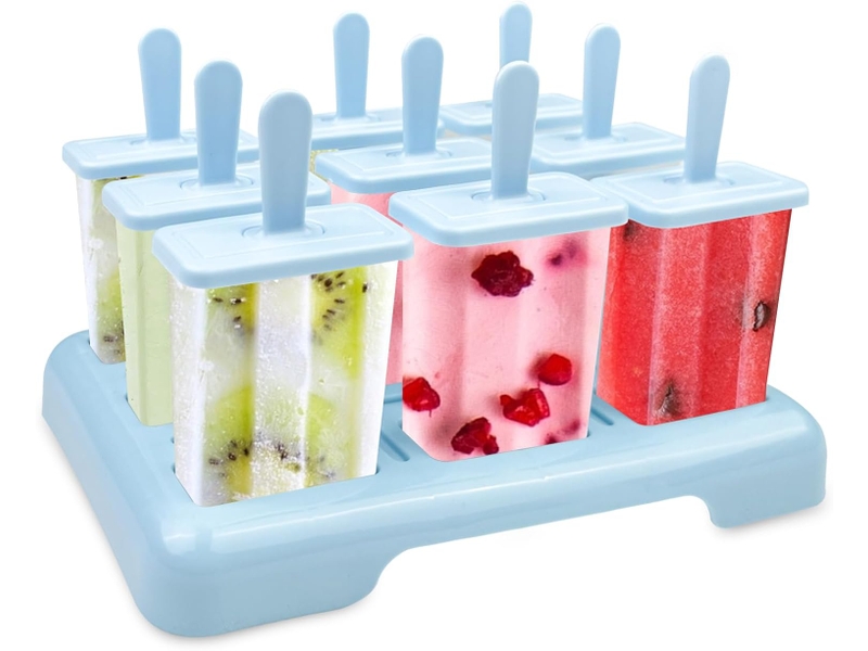  Lot de 9 moules à glace réutilisables avec pinceau, bâtonnets de glace et entonnoir pliable en silicone pour glaces, sorbets et crèmes glacées (bleu)  - Conforama A