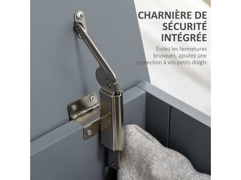  Coffre de rangement avec charnières de sécurité boîte de rangement en bois coffre à jouets couvercle rabattable gris  - Conforama E