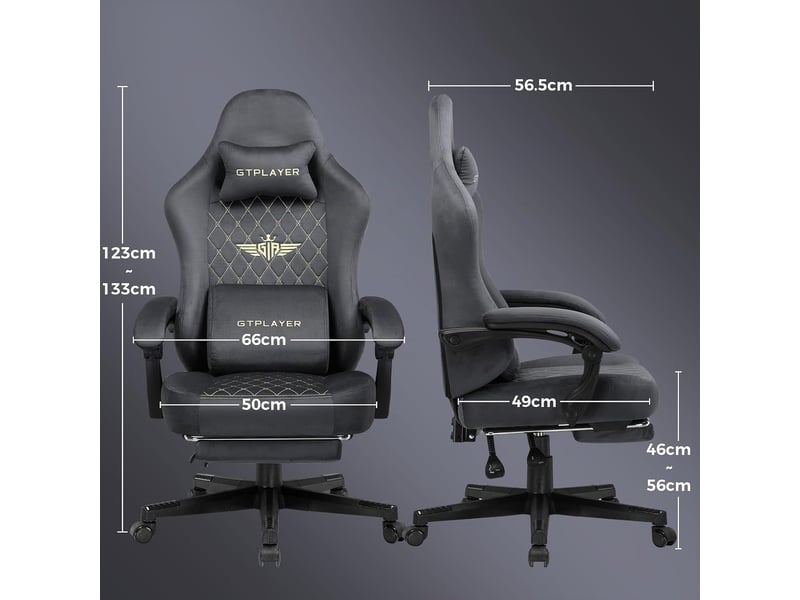  Gtplayer chaise de jeu ergonomique avec assise à ressorts et repose-pieds 150kg - tissu gris GT830-GY - Conforama C