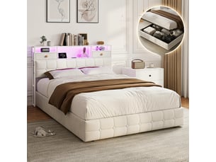 Lit coffre 140x200 cm SANS MARQUE coloris beige