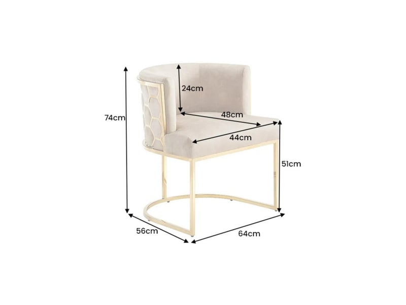  Chaise velto beige en velours – structure dorée brillante, accoudoirs et dossier graphique nid d'abeilles  - Conforama C