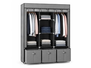 Armoire penderie pliable avec 2 tringles et 3 tiroirs - acier, tissu non tissé gris foncé 125 × 43 × 162,5 cm