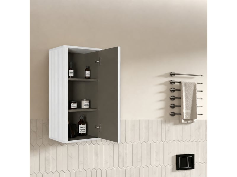  Armoire murale de salle de bain, façade rainurée, rangement suspendu 36 x 29 x 75 cm, blanche  - Conforama C