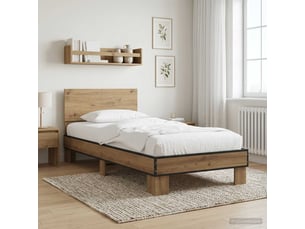 Lit adulte, lit simple, cadre de lit avec tête de lit chêne artisanal 80x200cm cf2534