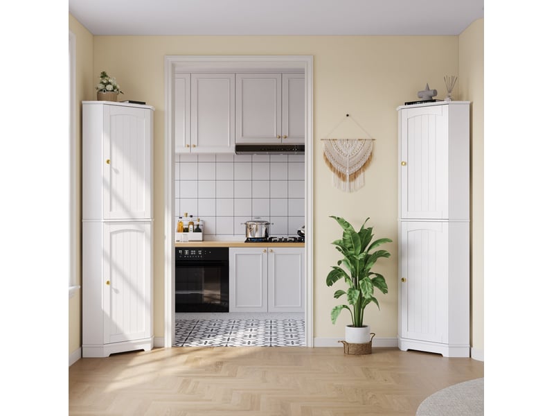 Meuble d'angle de rangement avec 2 portes et étagères réglables pour cuisine et salon en mdf blanc 42 × 42 × 166 cm - Conforama E
