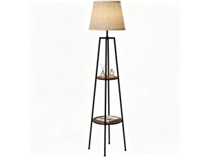 Lampadaire 42 x 42 x 166 cm en métal et mdf avec 2 étagères noir et marron chicfurn