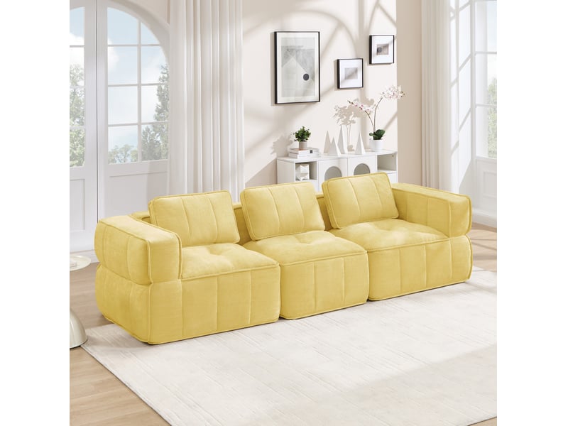 Canapé modulable 3 places271x93x67cm, sans cadre, sans montage, utilisation, assise profonde, design, polyester, jaune  - Conforama B
