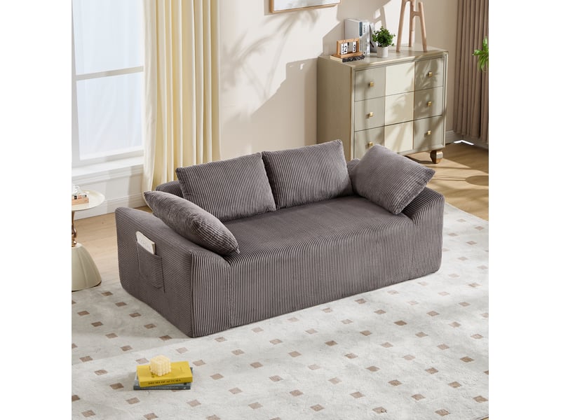  Canapé 2 places modenvie en tissu marron et gris avec assise profonde, accoudoirs arrondis et poches latérales 170 x 86 x 60 cm  - Conforama E