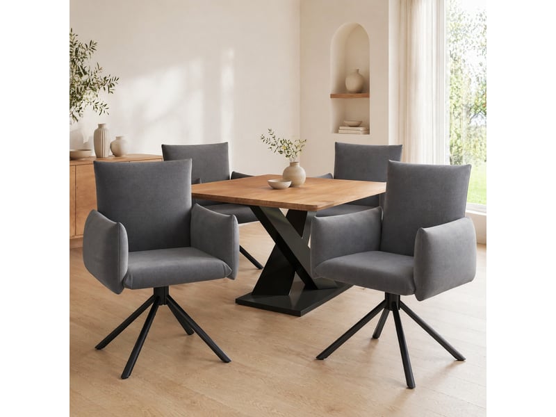  Lot de 4 chaises de salle à manger pivotantes 360° en velours gris avec pieds en métal  - Conforama D