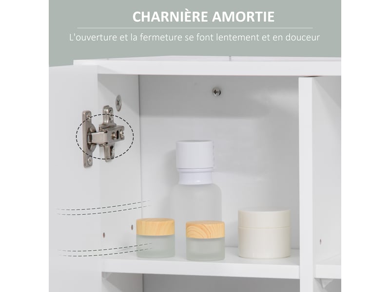  Armoire murale miroir de salle de bain avec portes et étagère réglable - blanc dim. 54l x 15,2l x 55,3h cm  - Conforama W