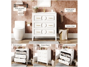 Meuble vasque blanc 81 cm avec 3 tiroirs et lavabo en céramique, style rétro