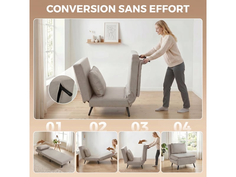  Fauteuil convertible 1 place clic-clac en tissu marron clair 75x88x78 cm  - Conforama D