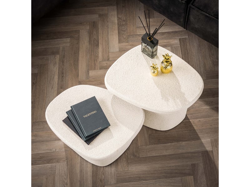  Lot de 2 tables basses en marbre composite blanc  - Conforama E