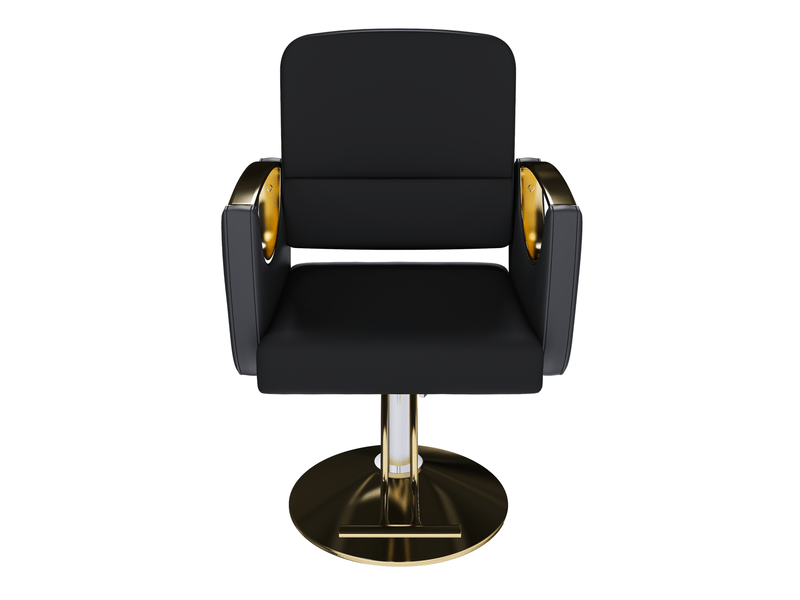  Chaise de coiffure 360° en pu noir avec base dorée  - Conforama D