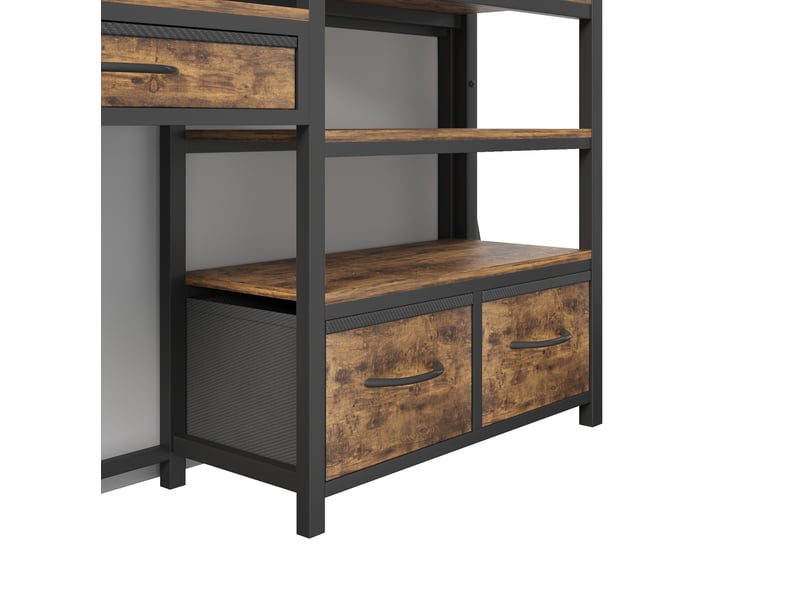 Lit mezzanine enfant 90x200 cm – noir – bureau, étagères, tiroirs en tissu, led multicolore - sans matelas - Conforama E