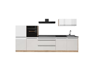 Vicco cuisine, blanc haute brillancechêne doré, 340cm plan de travail anthracite