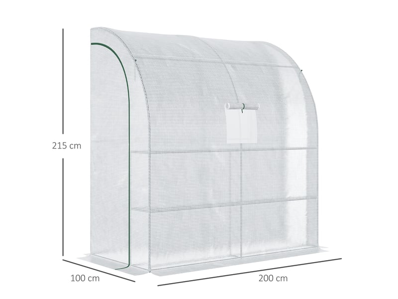 Serre de jardin adossée 200 x 100 x 215 cm – blanche – portes et fenêtres enroulables avec protection uv - Conforama C