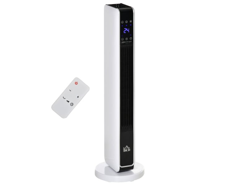  Chauffage soufflant électrique 2200w avec télécommande, minuterie 8h, abs pa blanc noir, format compact 21x21x73 cm, chauffage efficace  - Conforama A