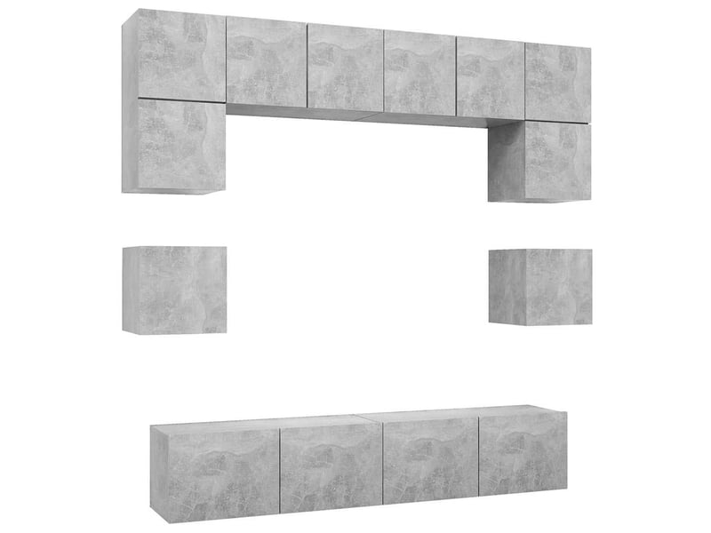  Ensemble de meubles tv - banc tv - meuble de rangement 8 pcs gris béton bois d'ingénierie  - Conforama A