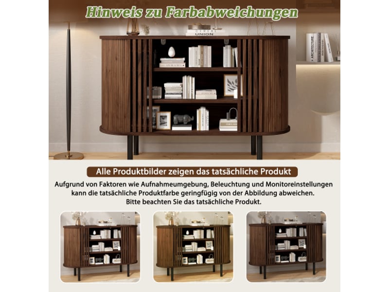 Buffet 120x40x80 cm noyer, 3 niches ouvertes, grand plateau et pieds métal réglables, mdf et panneaux - Conforama D