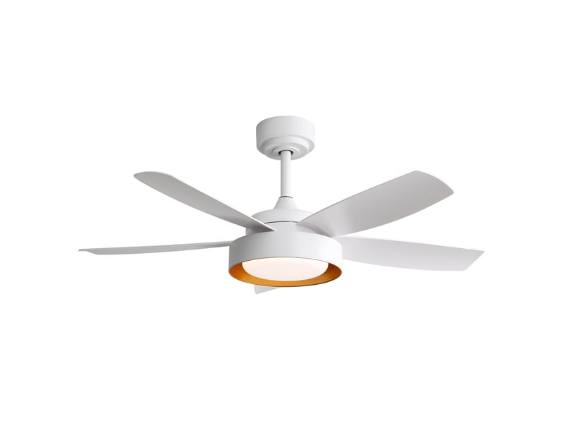  Ventilateur de plafond led 107 cm avec télécommande, moteur dc réversible silencieux, 3 températures de couleur 22w, fonction minuterie, blanc  - Conforama A