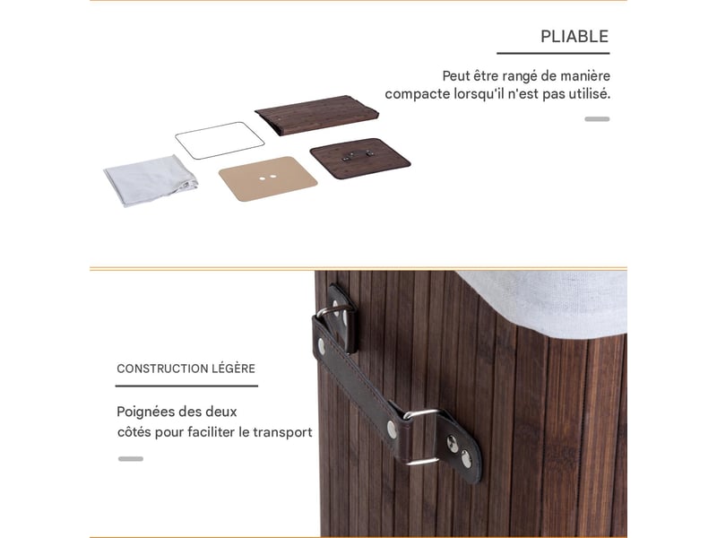  Panier à linge 72 l avec couvercle en bambou marron foncé 40 x 30 x 60 cm  - Conforama C