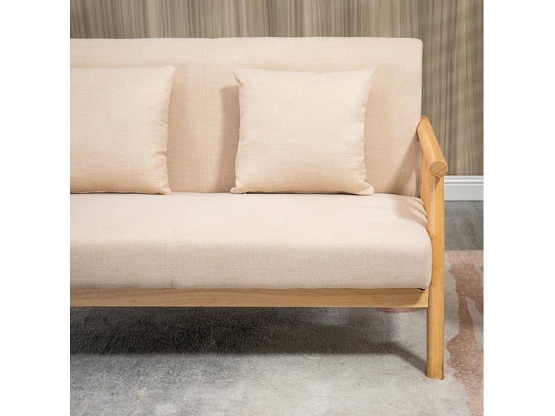  Canapé 2 places 123 x 69 x 74 cm beige, tissu aspect lin en polyester, cadre en bois et 2 coussins  - Conforama E