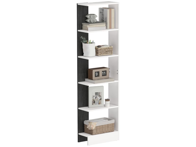  Bibliothèque moderne en bois à 5 niveaux, gain de place, 45 x 21 x 170 cm, noir et blanc  - Conforama A