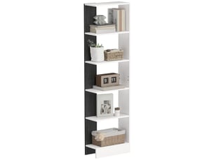 Bibliothèque moderne en bois à 5 niveaux, gain de place, 45 x 21 x 170 cm, noir et blanc