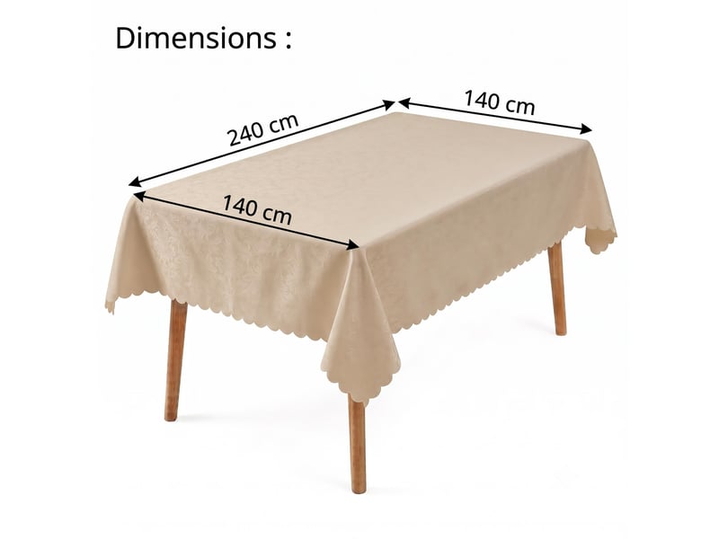 Nappe de table - 140x240 cm - nappe imperméable effet lotus et anti-taches - beige - Conforama E