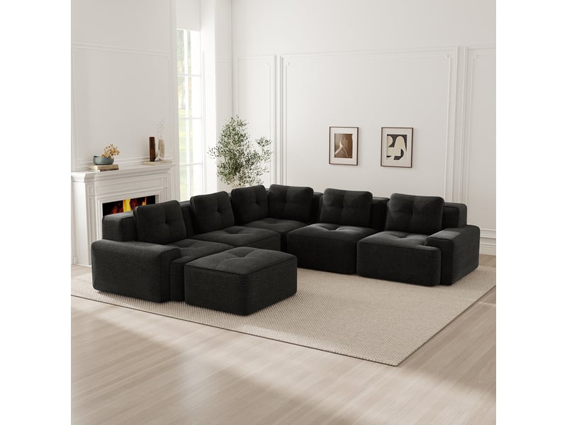 Grand canapé panoramique modulable velours côtelé noir – 295 x 295 x 69 cm Fay Lum - Conforama B