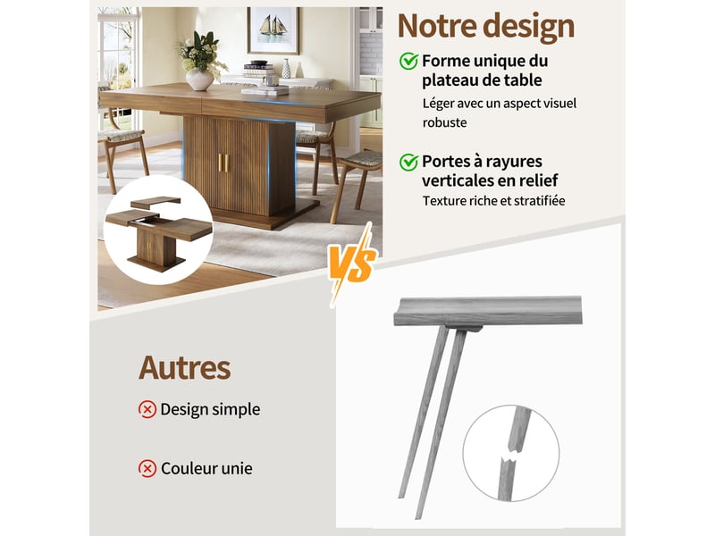  Table à manger extensible marron 140x90x75cm 2 étagères 2 portes réglable mdf et métal salle à manger rangement pratique moderne  - Conforama C