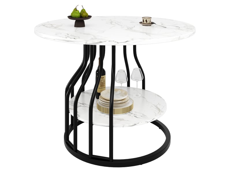  Table à manger ronde, plateau mdf finition marbre, capacité 4 personnes, pour cuisine et salon, 80 x 80 x 76 cm – noir et blanc  - Conforama A