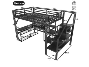 Lit mezzanine 140x200 cm <strong></strong>  <strong></strong> coloris noir