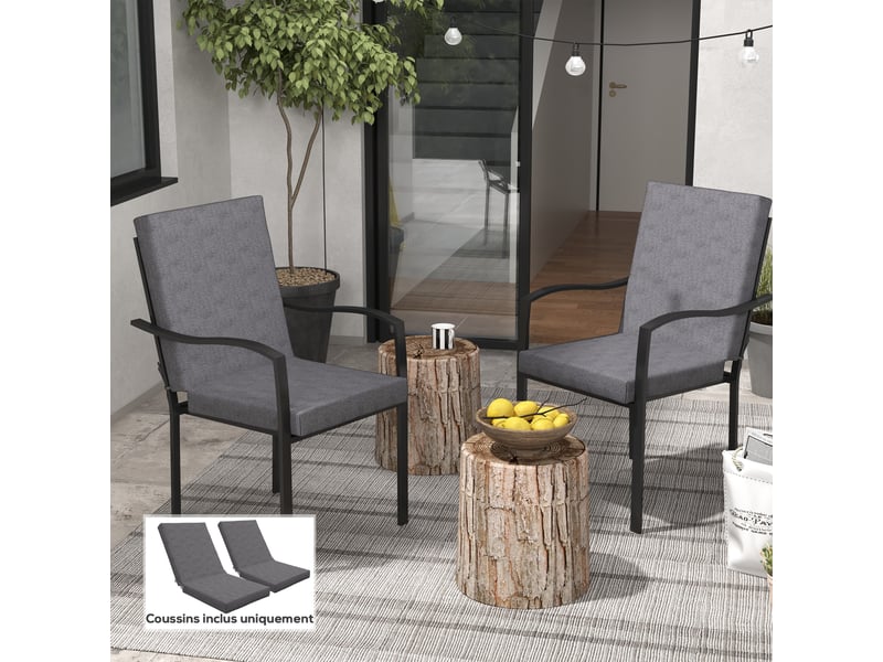  Lot de 2 coussins d'extérieur pour fauteuil chaise à dossier avec attaches rembourrage 8 cm, 112l x 51l cm, gris foncé  - Conforama C