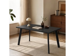 Table de salle à manger - plateau monobloc mat et pieds inclinés en métal avec patins de protection - chêne noir