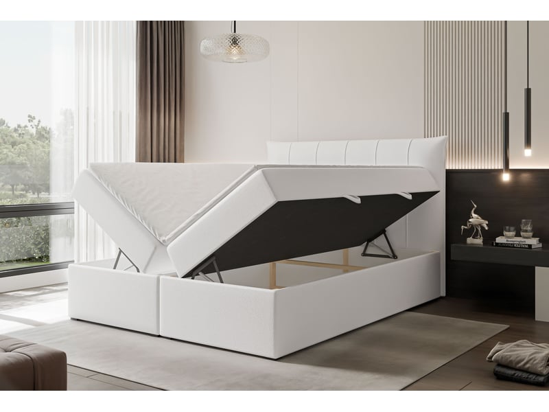 Lit coffre chester - 140x200 cm - avec matelas et surmatelas - éco-cuir - blanc CHESTER - Conforama C
