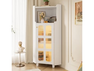 Armoire d'angle 63,5x45x124cm gain de place, led éclairage pilotable, pour salon, bibliothèque, salle de bain mdf blanc