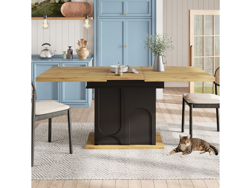 Table extensible 2 à 6 personnes avec rangement pour salle à manger en mdf 110-140×80×76 cm noir naturel - Conforama C