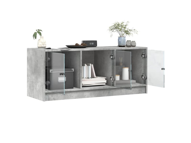  Meuble tv - banc tv - meuble de rangement avec portes en verre gris béton 102x37x42 cm  - Conforama E